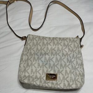 Michael Kors Cream Logo Crossbody Shoulder Bag with Gold Plate